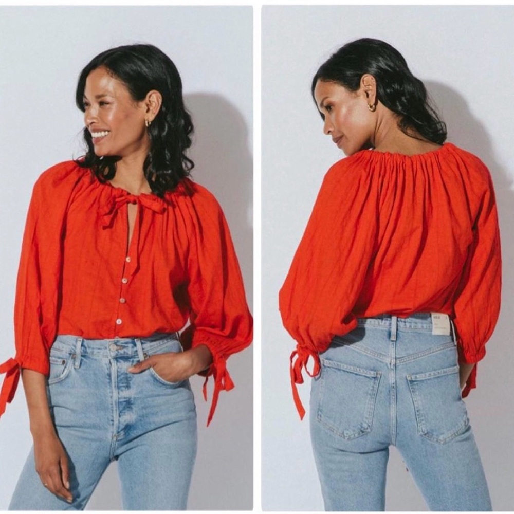 Cleobella Red Ryland Tie Sleeve boho blouse